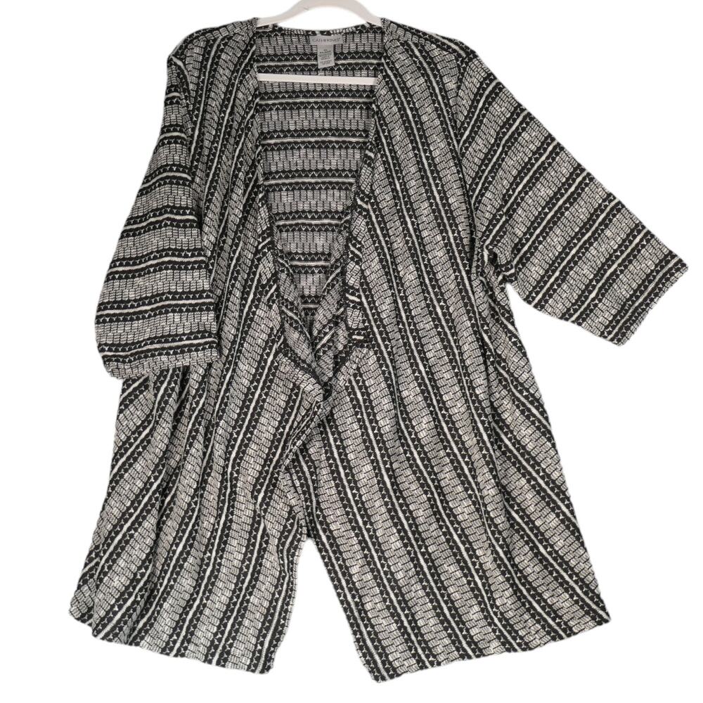 Catherines Cardigan Sweater Womens 2X Black Knit Cotton Blend 3/4 Sleeve Boho